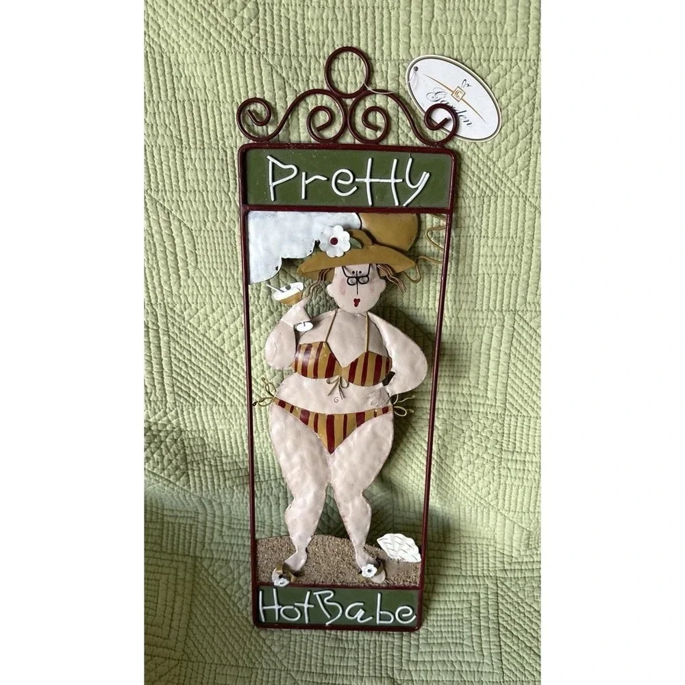 Metal Wall Hanging ' Pretty Hot Babe ' Chubby Swimsuit woman 16x5